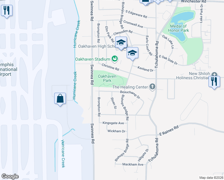 map of restaurants, bars, coffee shops, grocery stores, and more near 3926 Sloan Street in Memphis