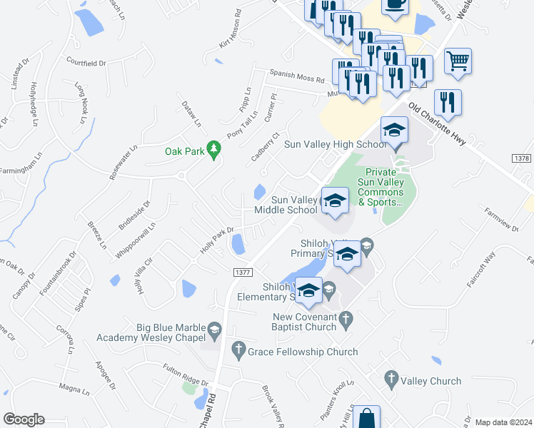 map of restaurants, bars, coffee shops, grocery stores, and more near 1014 Holly Park Drive in Indian Trail