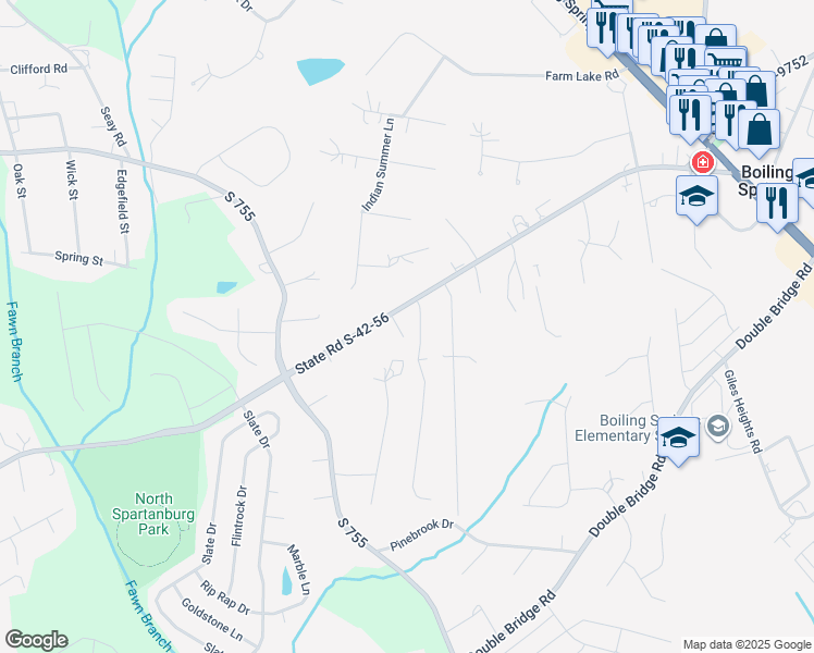map of restaurants, bars, coffee shops, grocery stores, and more near 1410 Old Furnace Road in Boiling Springs