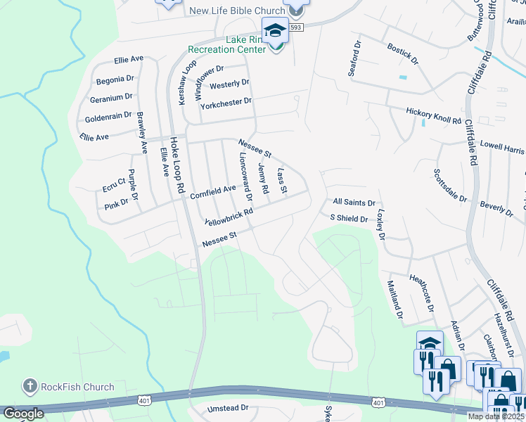 map of restaurants, bars, coffee shops, grocery stores, and more near 2120 Yellowbrick Road in Fayetteville