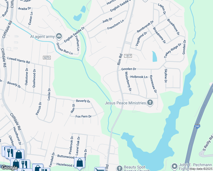 map of restaurants, bars, coffee shops, grocery stores, and more near 9331 Castle Falls Circle in Fayetteville