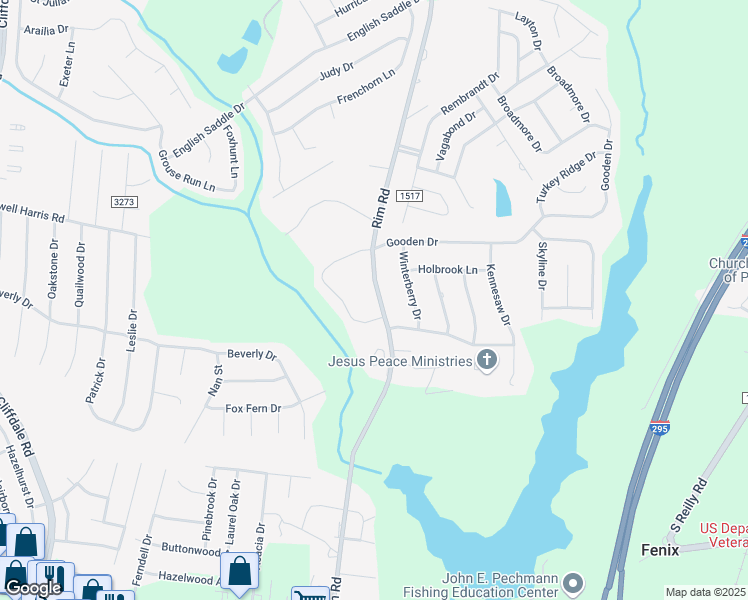 map of restaurants, bars, coffee shops, grocery stores, and more near 1758 Rim Road in Fayetteville