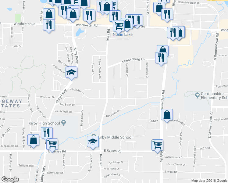 map of restaurants, bars, coffee shops, grocery stores, and more near 3917 Birchshade Cove in Memphis