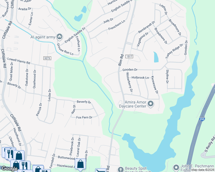 map of restaurants, bars, coffee shops, grocery stores, and more near 9331 Castle Falls Circle in Fayetteville