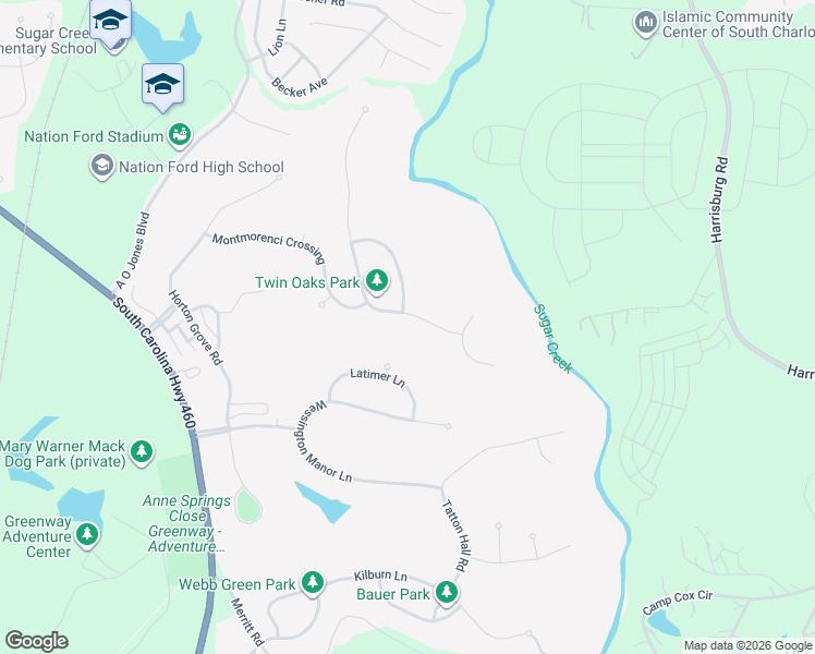 map of restaurants, bars, coffee shops, grocery stores, and more near 742 Bannerman Lane in Fort Mill