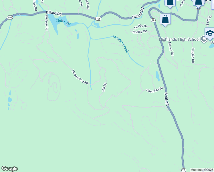 map of restaurants, bars, coffee shops, grocery stores, and more near 428 Moorewood Circle in Highlands