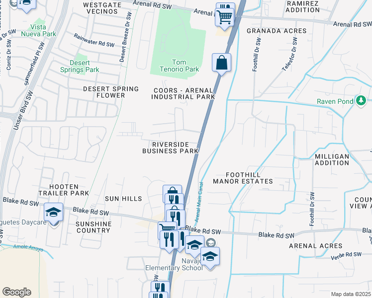 map of restaurants, bars, coffee shops, grocery stores, and more near 2607 Coors Boulevard Southwest in Albuquerque