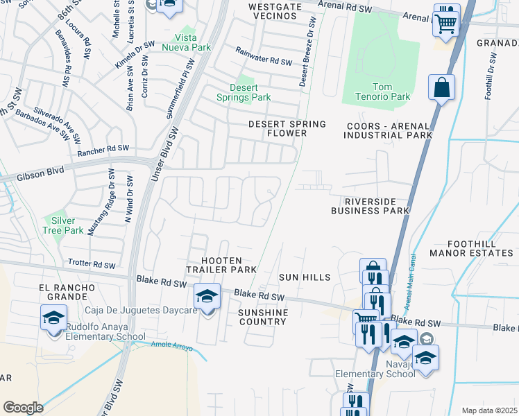 map of restaurants, bars, coffee shops, grocery stores, and more near 2600-2698 Calle Del Sueno Way SW in Albuquerque
