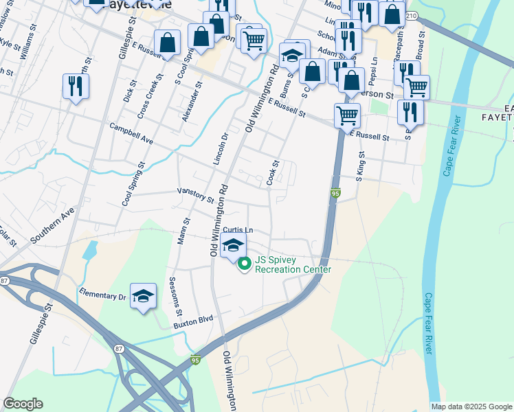 map of restaurants, bars, coffee shops, grocery stores, and more near 516 Bravery Lane in Fayetteville