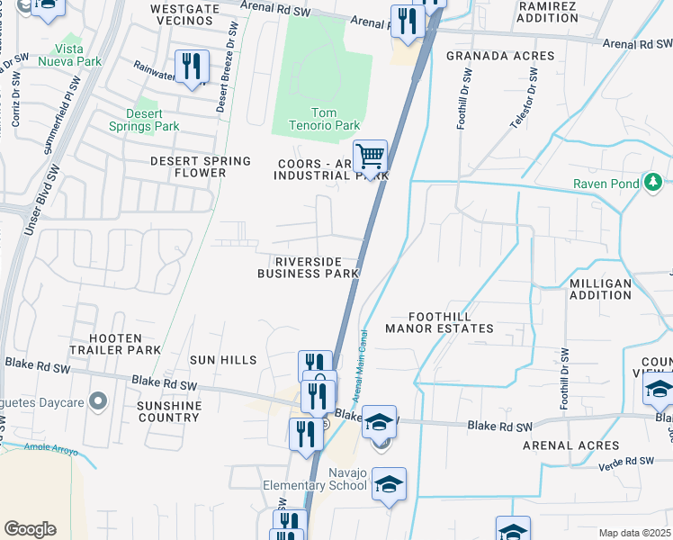 map of restaurants, bars, coffee shops, grocery stores, and more near 2607 Coors Boulevard Southwest in Albuquerque