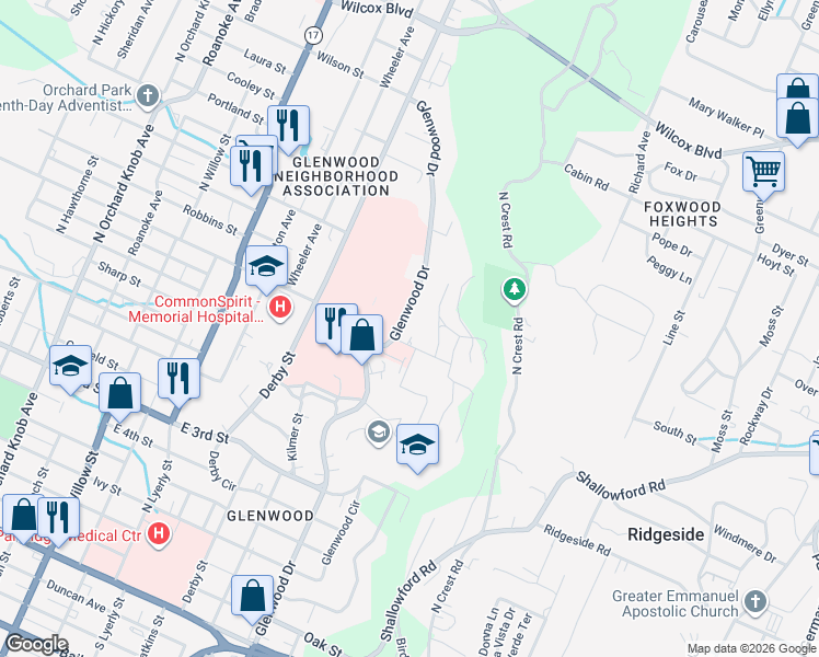 map of restaurants, bars, coffee shops, grocery stores, and more near 788 Glenwood Drive in Chattanooga