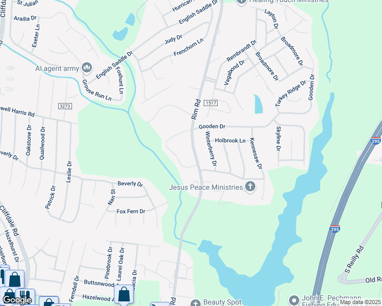 map of restaurants, bars, coffee shops, grocery stores, and more near 1750 Rim Road in Fayetteville