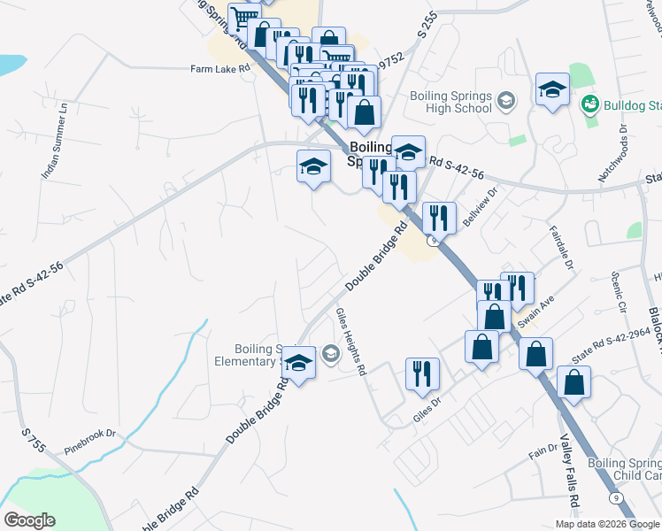 map of restaurants, bars, coffee shops, grocery stores, and more near in Boiling Springs