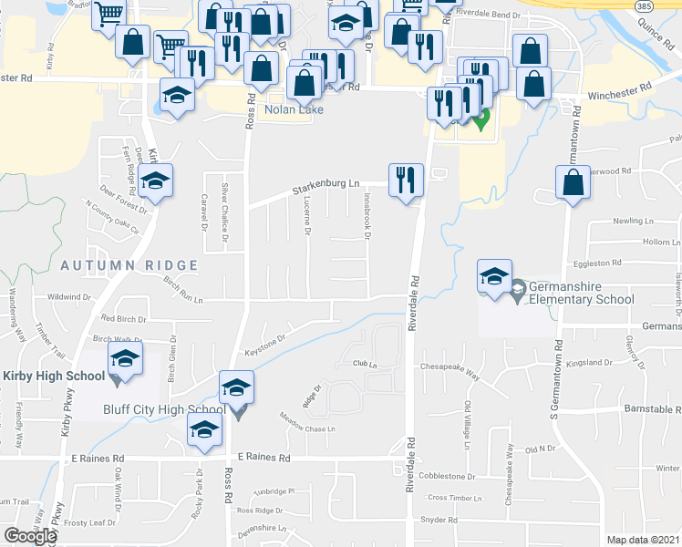 map of restaurants, bars, coffee shops, grocery stores, and more near 6854 Sauterne Cove in Memphis