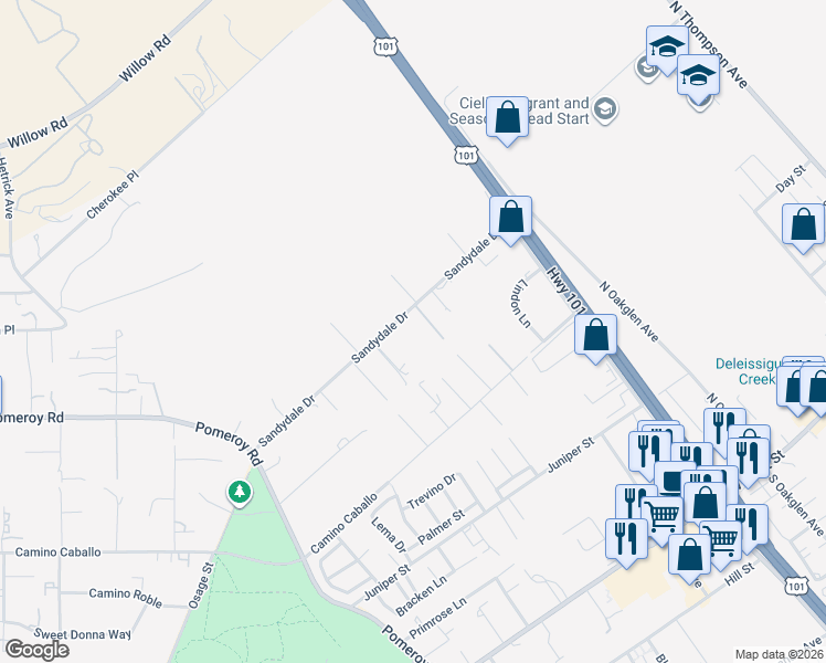 map of restaurants, bars, coffee shops, grocery stores, and more near 663 Sandydale Drive in Nipomo