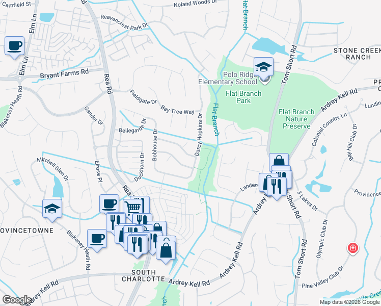 map of restaurants, bars, coffee shops, grocery stores, and more near in Charlotte