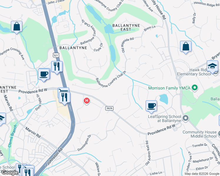 map of restaurants, bars, coffee shops, grocery stores, and more near 13123 Oakhaven Glen Lane in Charlotte