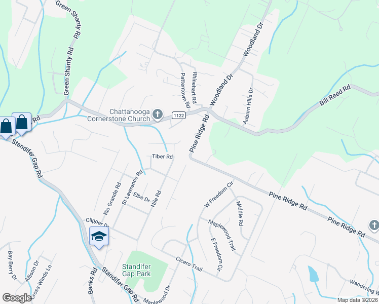 map of restaurants, bars, coffee shops, grocery stores, and more near 8208 Pine Ridge Road in Ooltewah