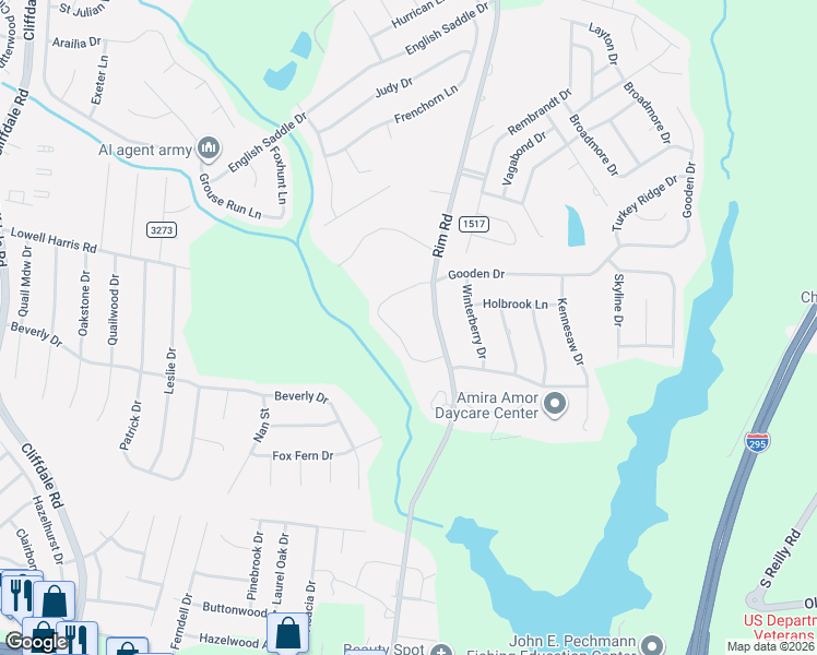 map of restaurants, bars, coffee shops, grocery stores, and more near 9327 Castle Falls Circle in Fayetteville
