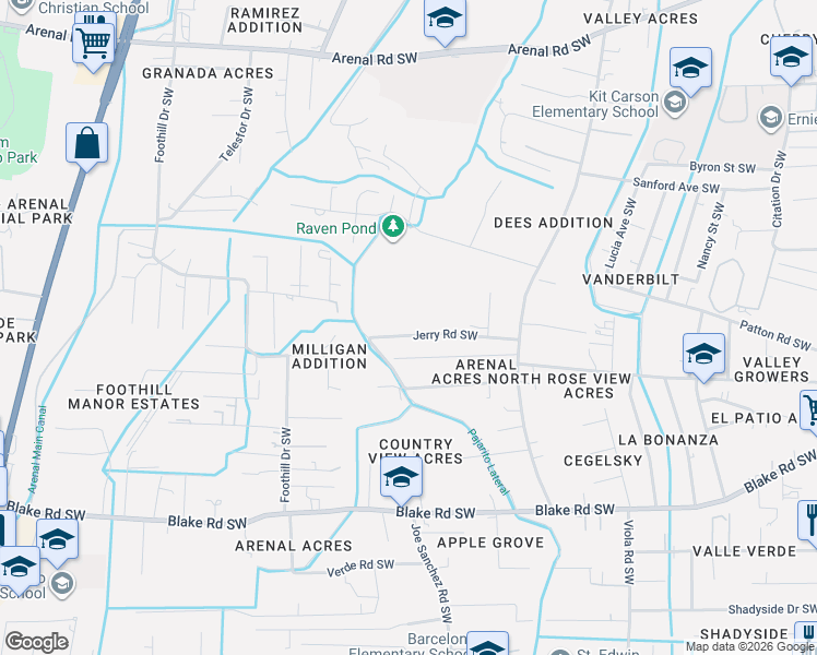 map of restaurants, bars, coffee shops, grocery stores, and more near 2425 Criss Road Southwest in Albuquerque