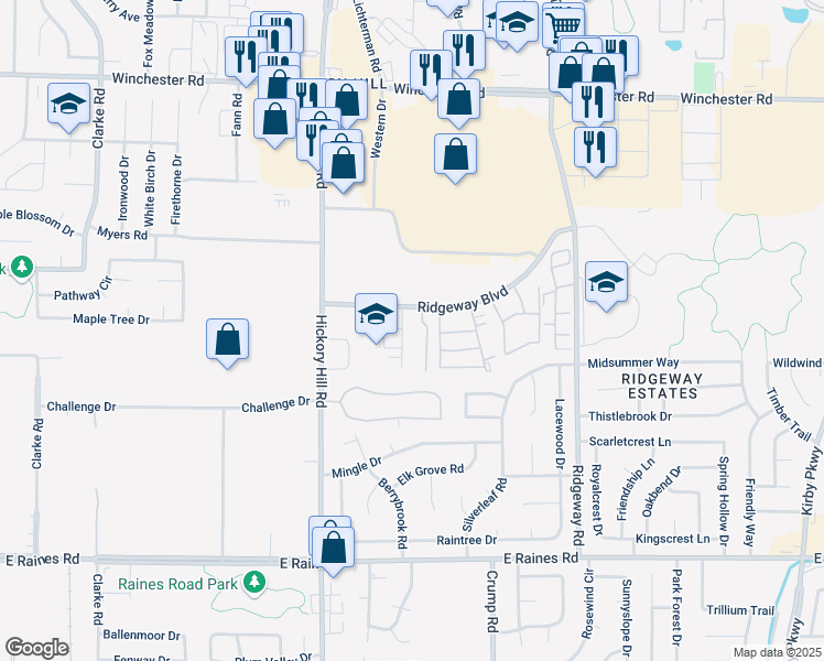 map of restaurants, bars, coffee shops, grocery stores, and more near 3901 Autumn Ridge Court in Memphis
