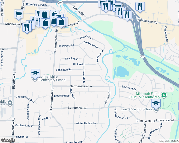 map of restaurants, bars, coffee shops, grocery stores, and more near 7379 Eggleston Road in Memphis