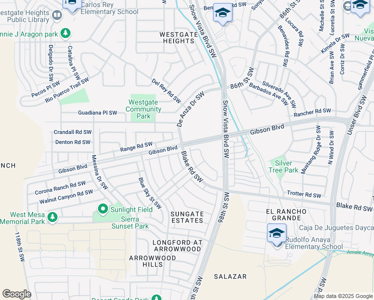 map of restaurants, bars, coffee shops, grocery stores, and more near 10000 Range Road Southwest in Albuquerque