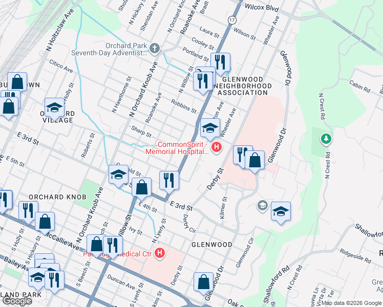 map of restaurants, bars, coffee shops, grocery stores, and more near 710 Dodson Avenue in Chattanooga