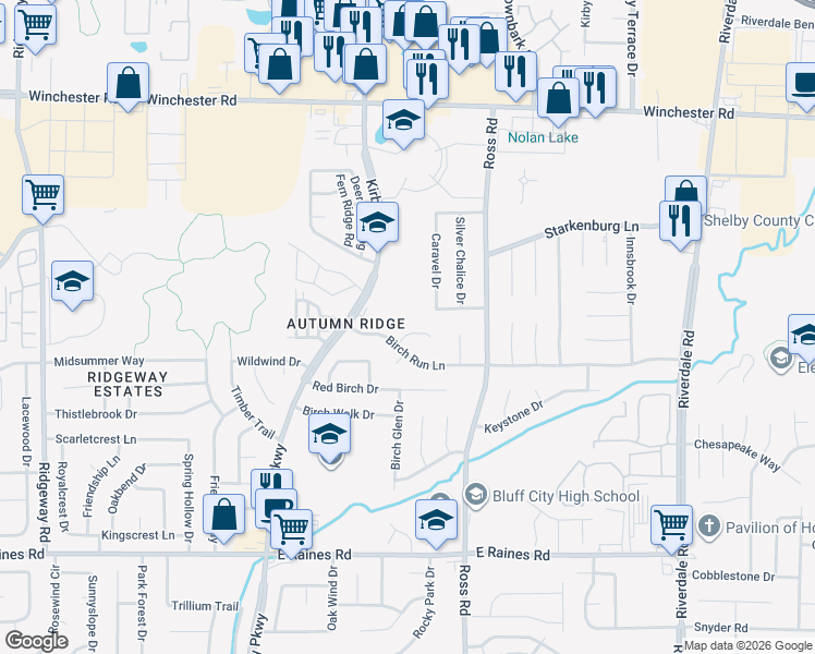 map of restaurants, bars, coffee shops, grocery stores, and more near 3812 Kirby Parkway in Memphis