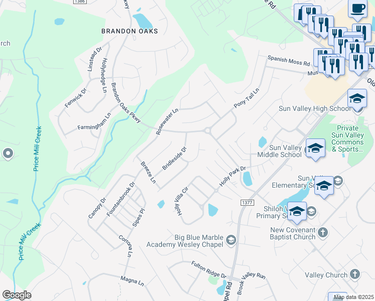 map of restaurants, bars, coffee shops, grocery stores, and more near 1015 Bridleside Drive in Indian Trail