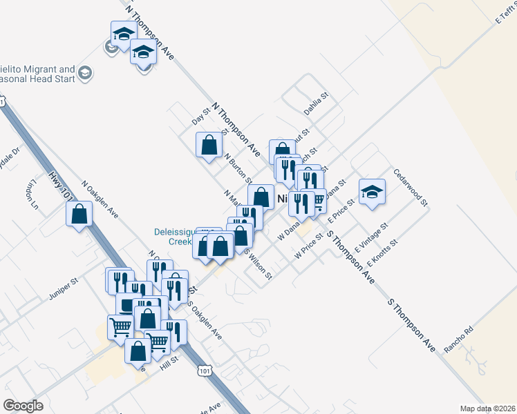 map of restaurants, bars, coffee shops, grocery stores, and more near 116 West Branch Street in Nipomo