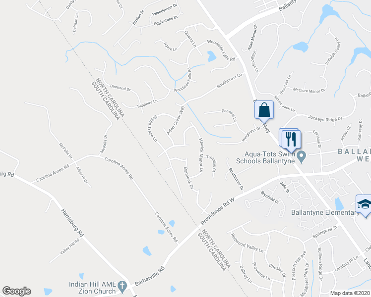 map of restaurants, bars, coffee shops, grocery stores, and more near 12017 Stone Forest Drive in Pineville