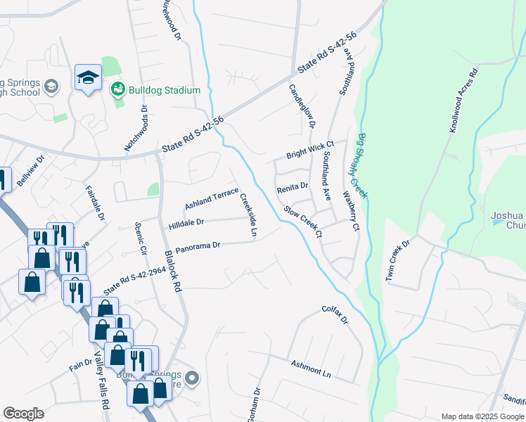 map of restaurants, bars, coffee shops, grocery stores, and more near 84 Creekside Lane in Boiling Springs