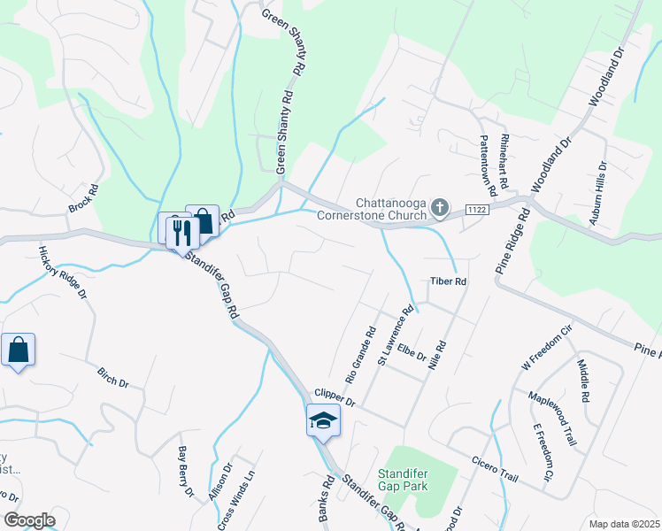 map of restaurants, bars, coffee shops, grocery stores, and more near 2824 Bent Oak Road in Chattanooga