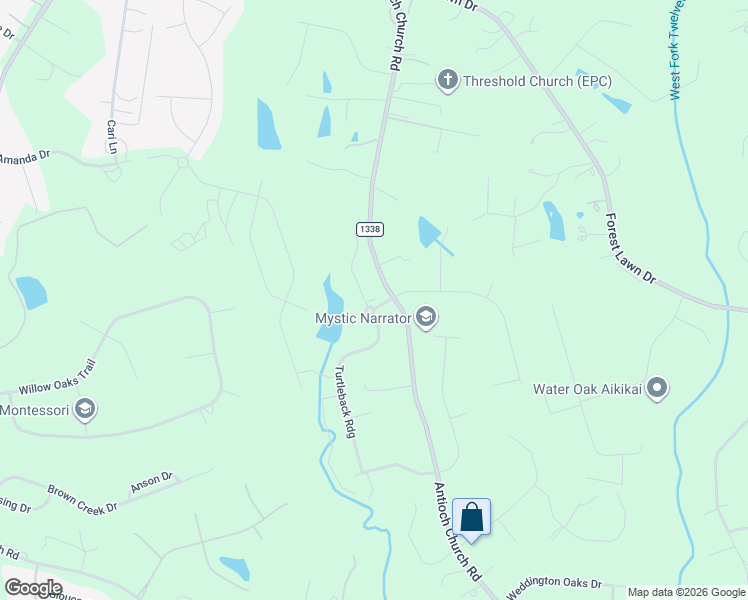 map of restaurants, bars, coffee shops, grocery stores, and more near 406 Turtleback Ridge in Weddington
