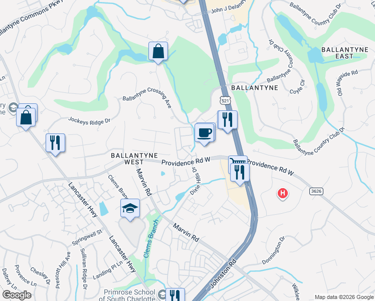 map of restaurants, bars, coffee shops, grocery stores, and more near in Charlotte