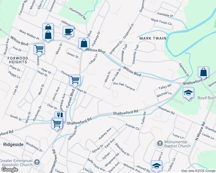 map of restaurants, bars, coffee shops, grocery stores, and more near 3800 Pin Oak Terrace in Chattanooga