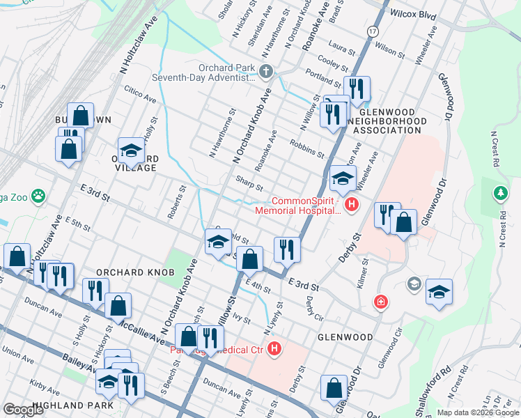 map of restaurants, bars, coffee shops, grocery stores, and more near 2000 Raulston Street in Chattanooga