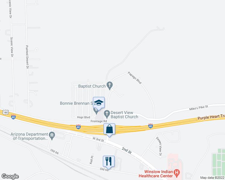 map of restaurants, bars, coffee shops, grocery stores, and more near 200 Kathie Drive in Winslow