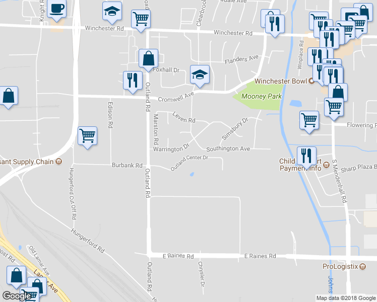 map of restaurants, bars, coffee shops, grocery stores, and more near 4949 Warrington Drive in Memphis