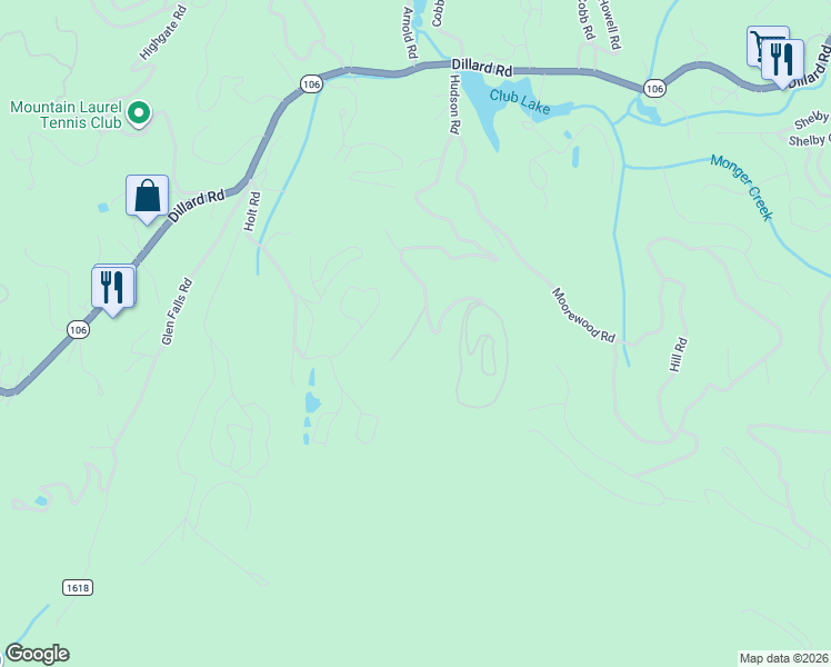 map of restaurants, bars, coffee shops, grocery stores, and more near 46 Bobby Jones Road in Highlands