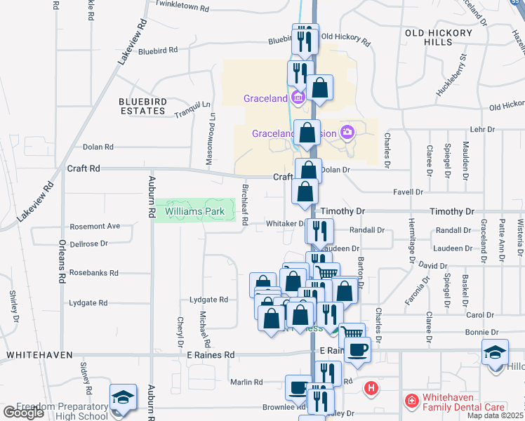 map of restaurants, bars, coffee shops, grocery stores, and more near 1098 Whitaker Cove in Memphis