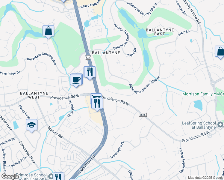 map of restaurants, bars, coffee shops, grocery stores, and more near 11106 Pound Hill Lane in Charlotte