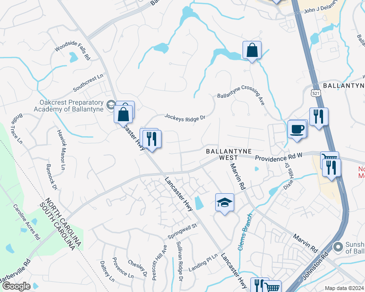 map of restaurants, bars, coffee shops, grocery stores, and more near 15023 Edindale Drive in Charlotte