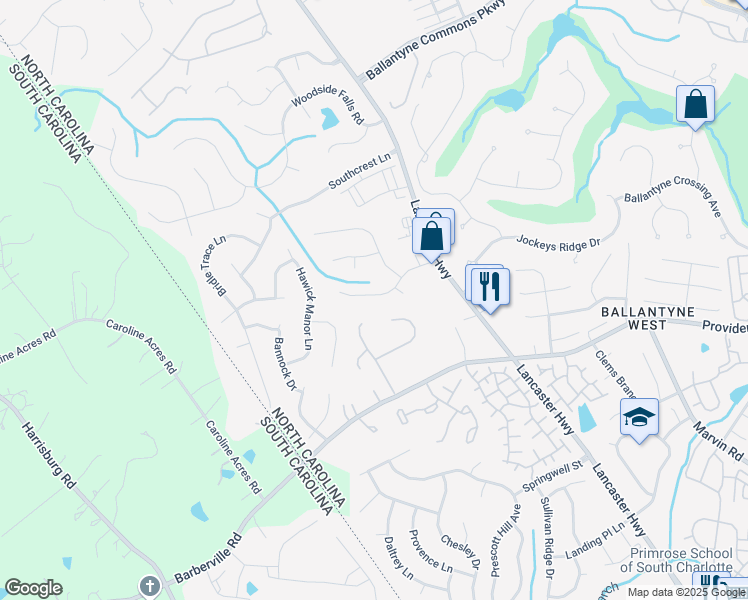 map of restaurants, bars, coffee shops, grocery stores, and more near 12201 Winghurst Drive in Pineville