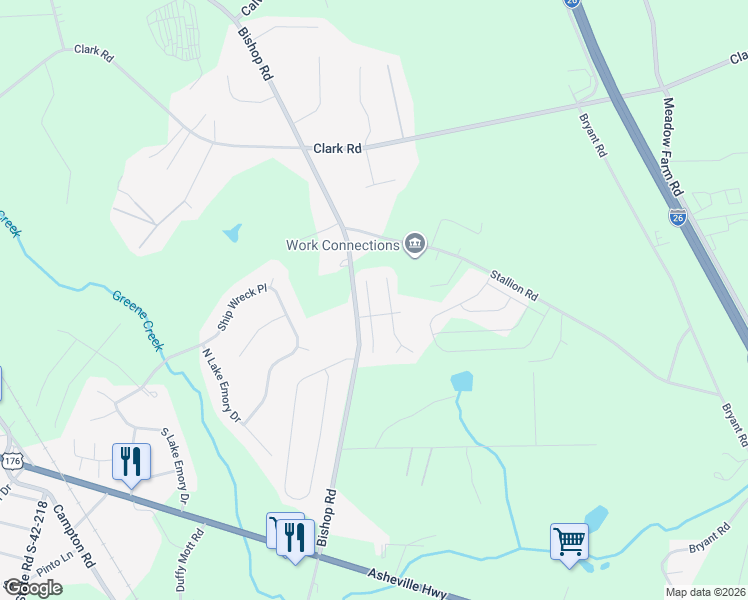 map of restaurants, bars, coffee shops, grocery stores, and more near 727 Hayden Lane in Inman