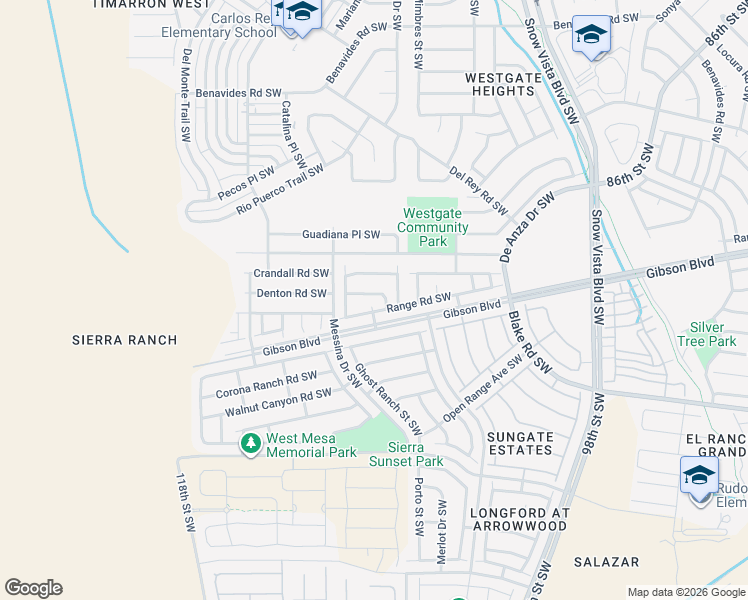 map of restaurants, bars, coffee shops, grocery stores, and more near 2101 Hermosa Creek Drive Southwest in Albuquerque