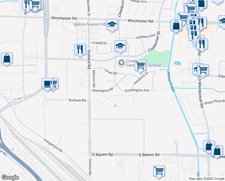 map of restaurants, bars, coffee shops, grocery stores, and more near 4971 Warrington Road in Memphis