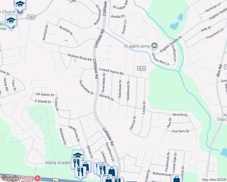 map of restaurants, bars, coffee shops, grocery stores, and more near 1087 Pleasant Oak Drive in Fayetteville