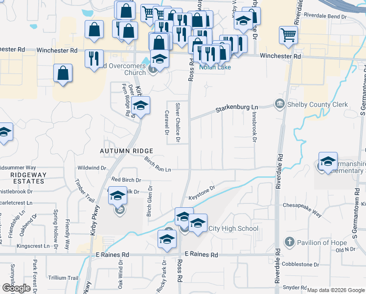 map of restaurants, bars, coffee shops, grocery stores, and more near 6706 Silhouette Avenue in Memphis